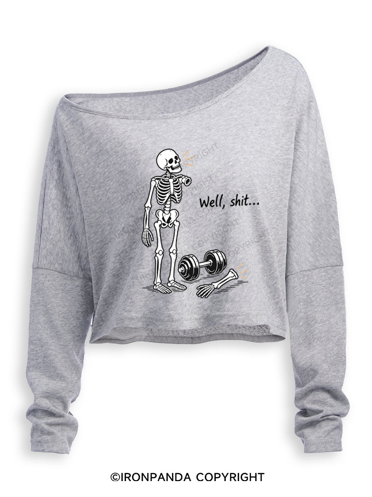 Well Shit Skeleton Off Shoulder Long Sleeve Crop Top
