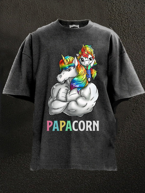 papacorn muscular unicorn Washed Gym Shirt