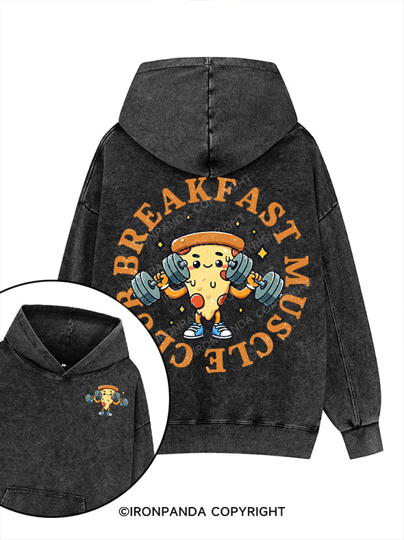 breakfast muscle club--pizza Printed Washed Gym Hoodie
