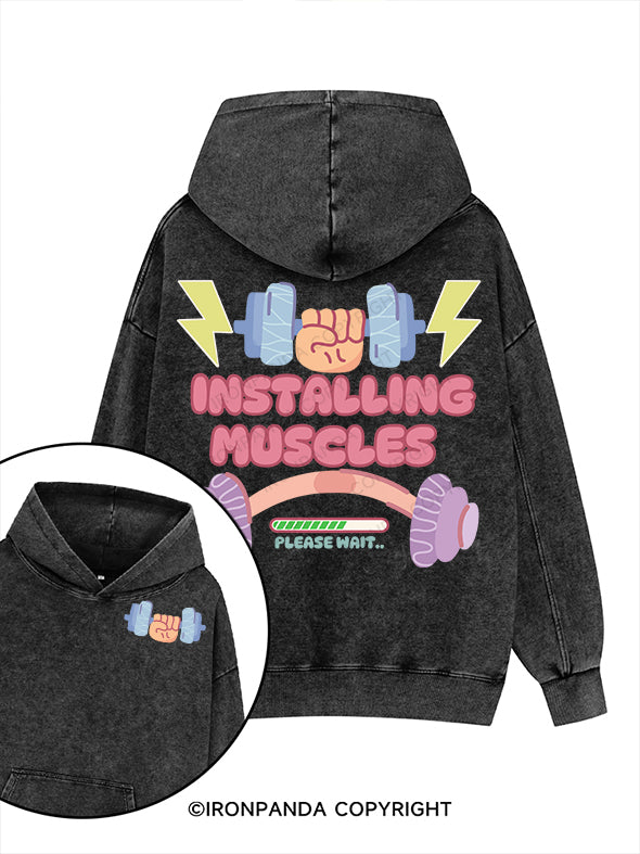 please wait Printed Washed Gym Hoodie