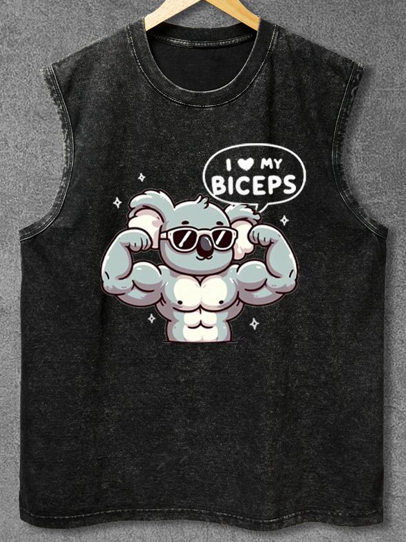 Big Biceps Cute Koala Washed Gym Tank