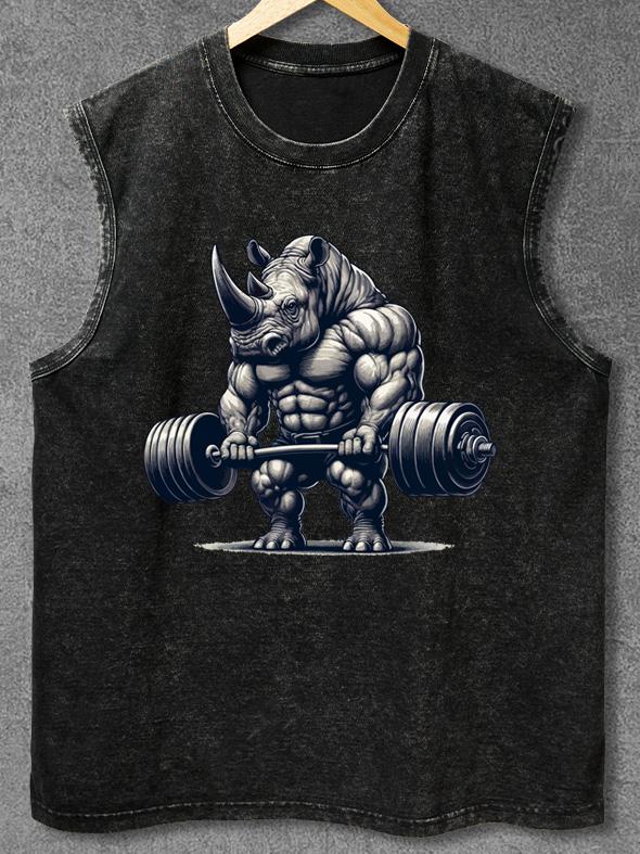 BARBELL WEIGHTLIFTING RHINO Washed Gym Tank