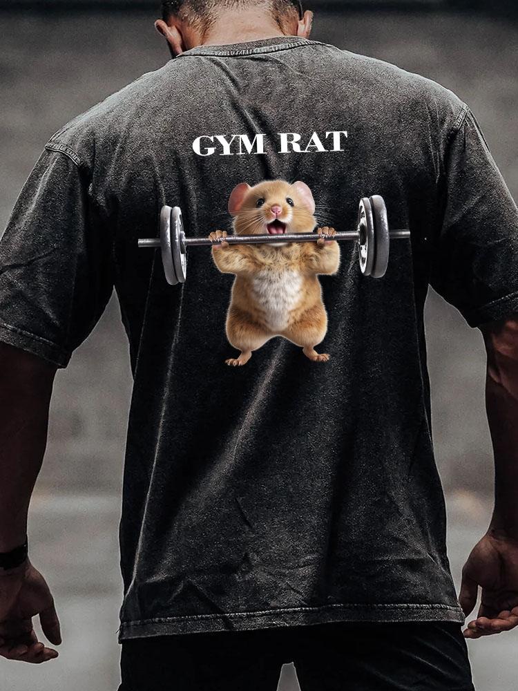 GYM RAT back printed Washed Gym Shirt