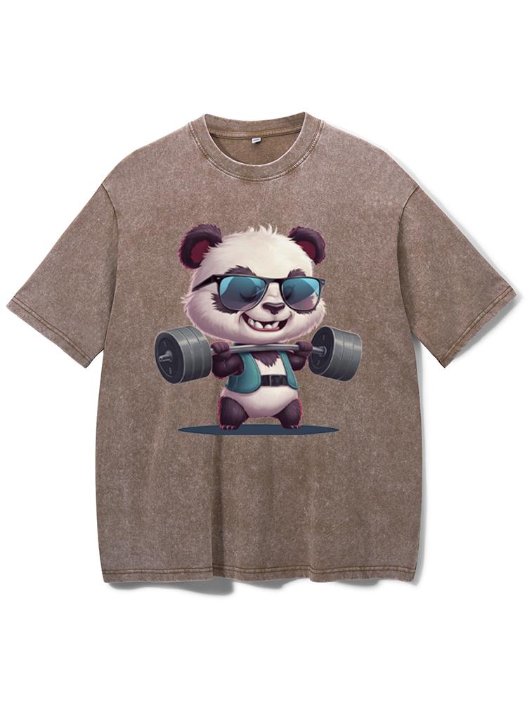 panda lifting weights Washed Gym Shirt