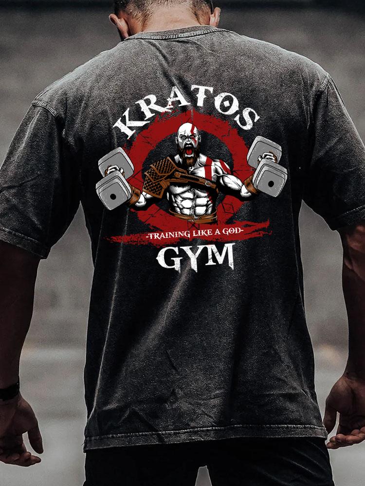 KRATOS GYM back printed Washed Gym Shirt