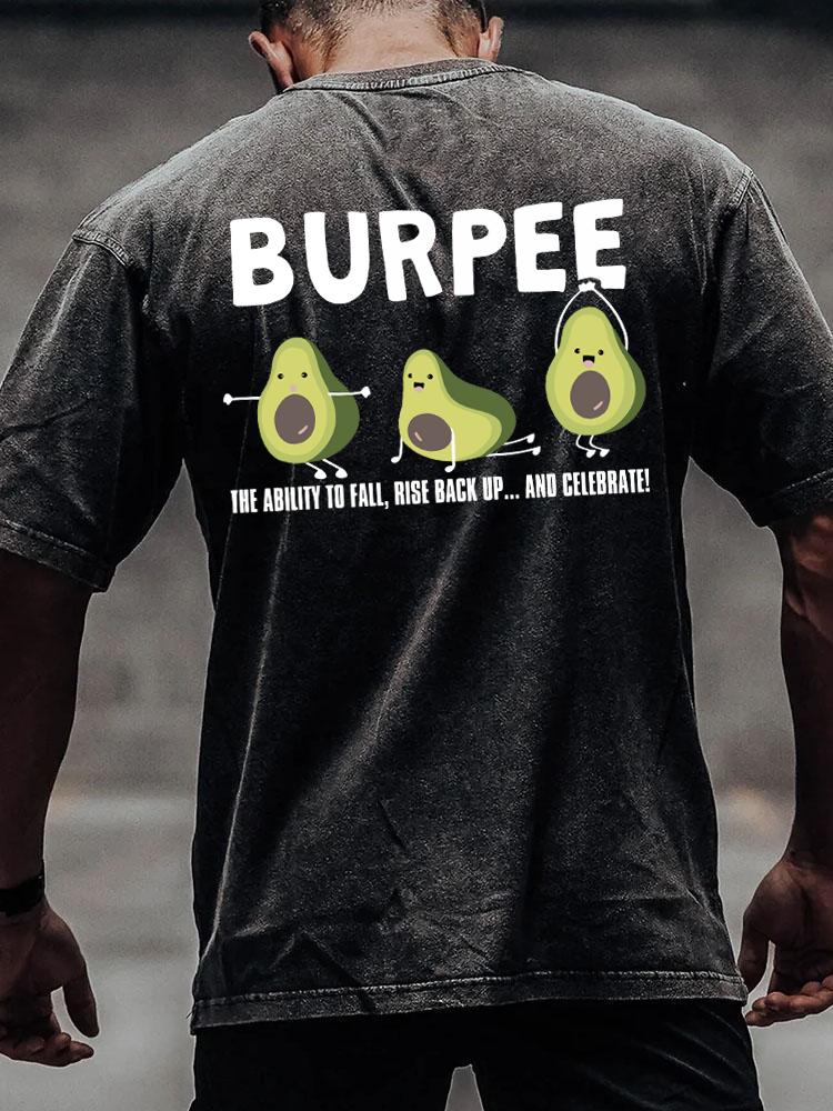 Burpee Avocado back printed Washed Gym Shirt