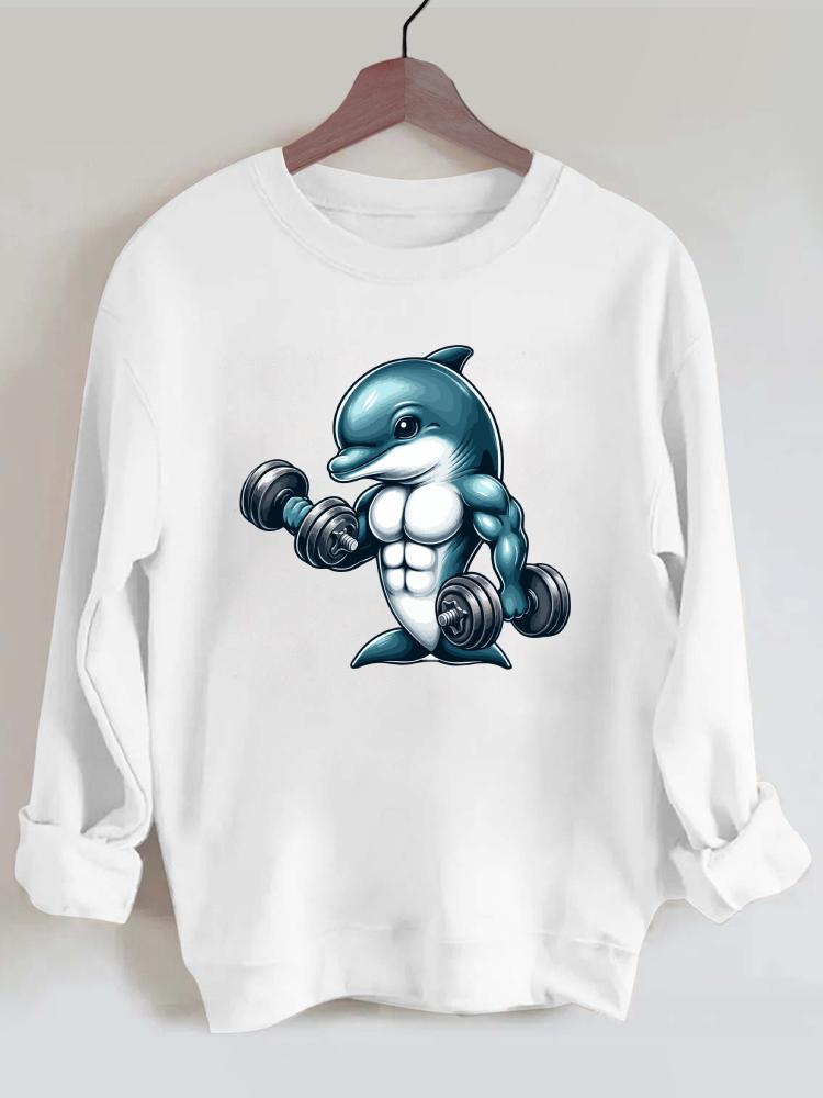 Dumbbell Weightlifting Muscular Dolphin Gym Sweatshirt
