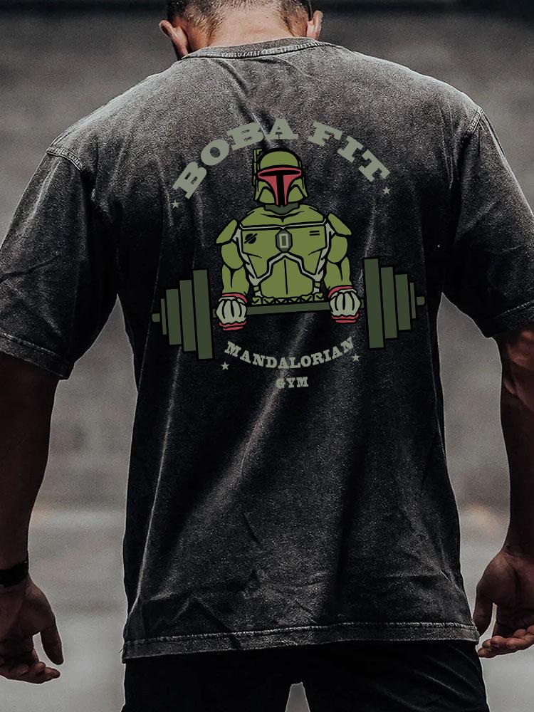 BOBA FIT RESISTANCE TRANING back printed Washed Gym Shirt