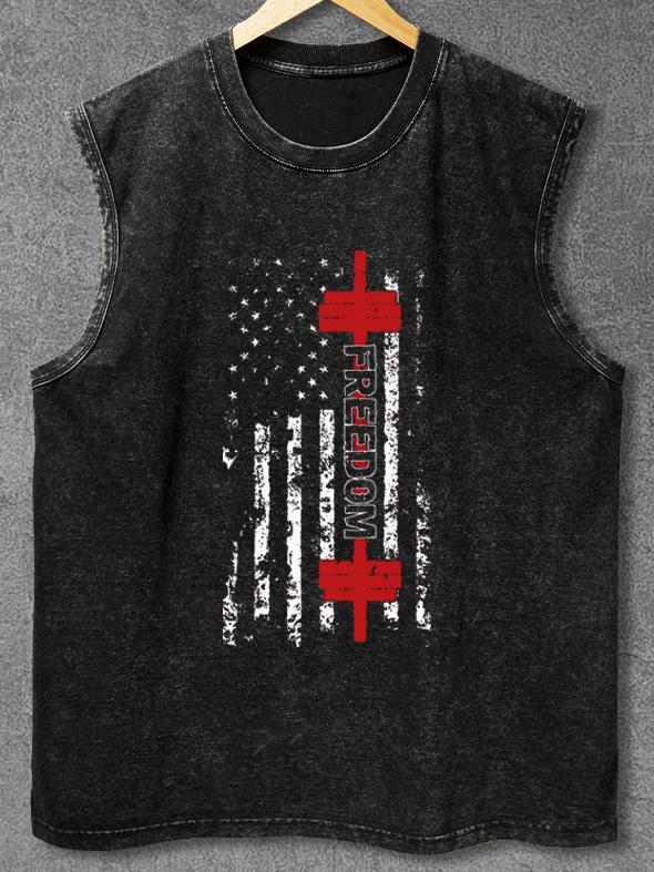 FREEDOM 2024 BARBELL FLAG Washed Gym Tank