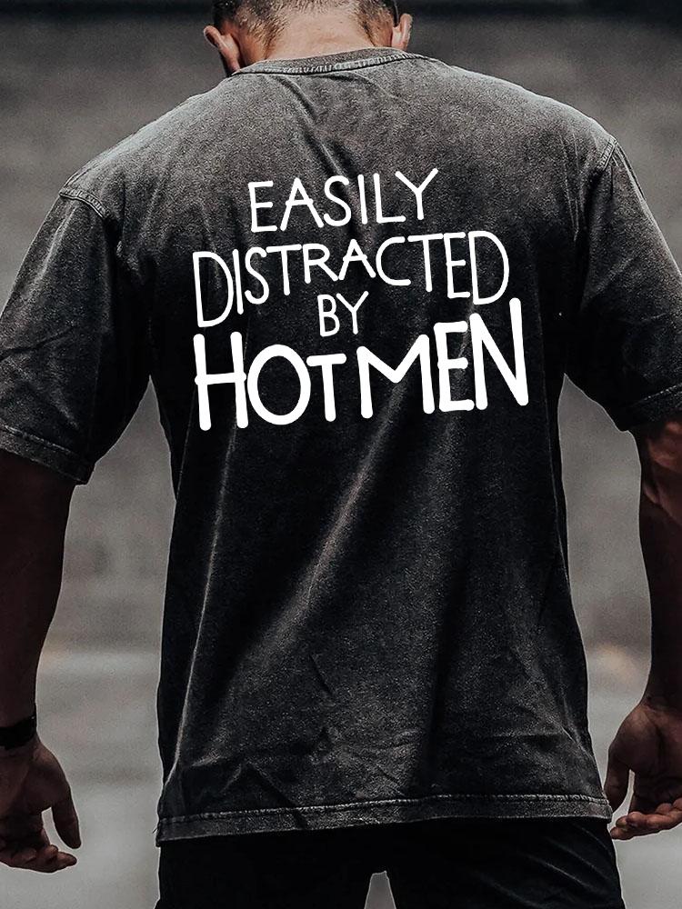 EASILY DISTRACTED HOTMEN back printed Washed Gym Shirt