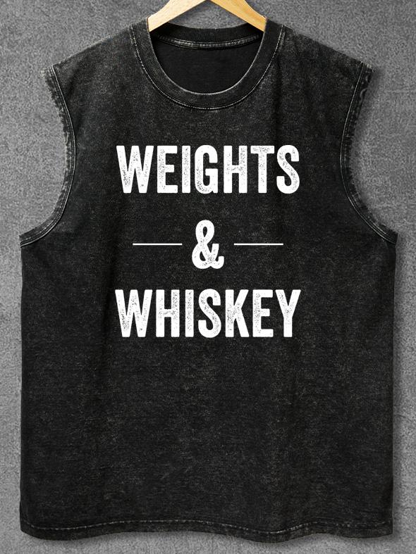 WEIGHTS AND WHISKEY Washed Gym Tank