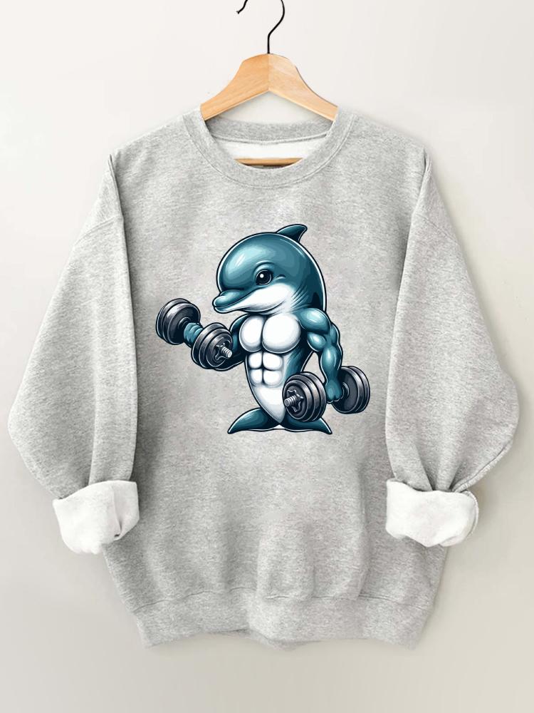 Dumbbell Weightlifting Muscular Dolphin Gym Sweatshirt
