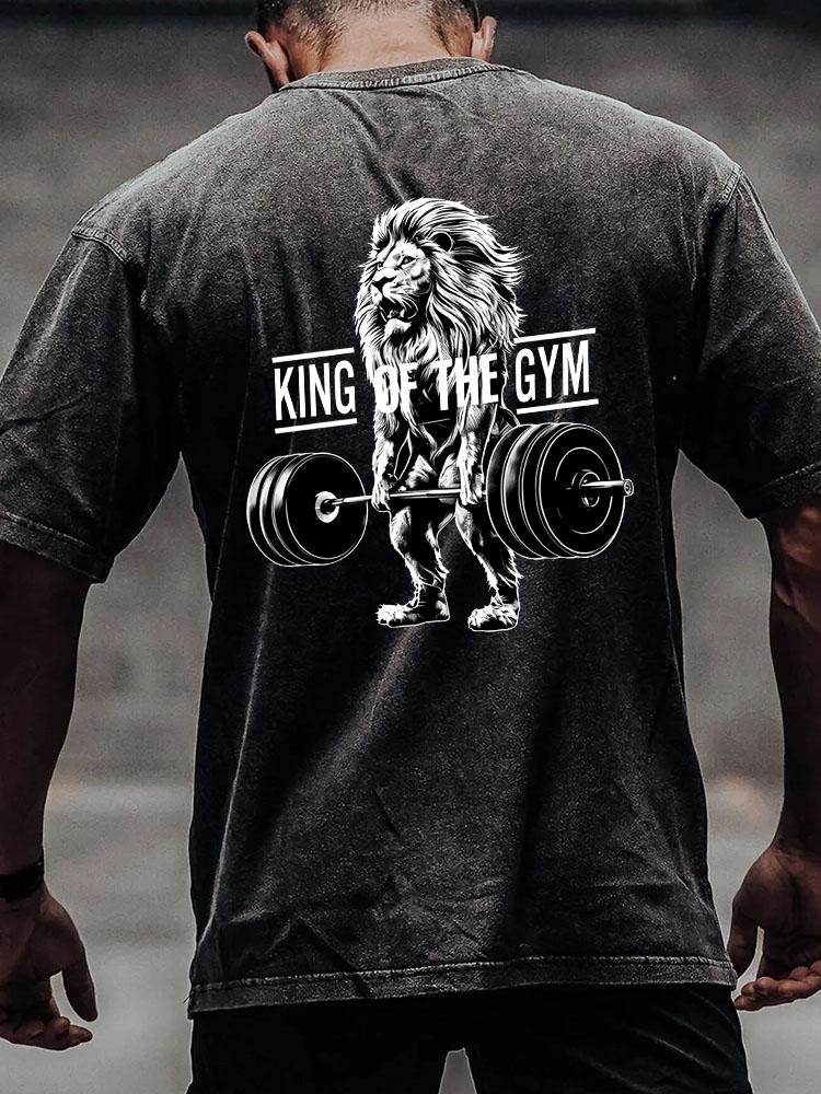 King of the Gym Lion back printed Washed Gym Shirt