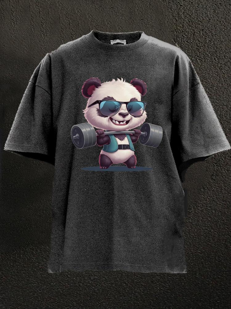 panda lifting weights Washed Gym Shirt