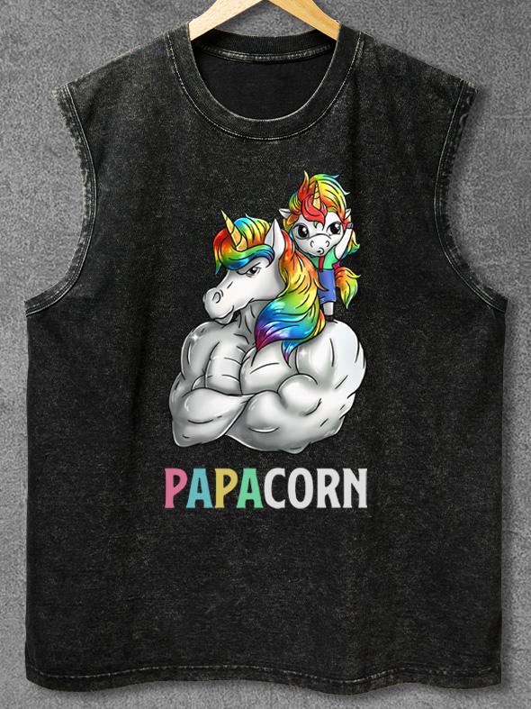 PAPACORN MUSCULAR UNICORN Washed Gym Tank