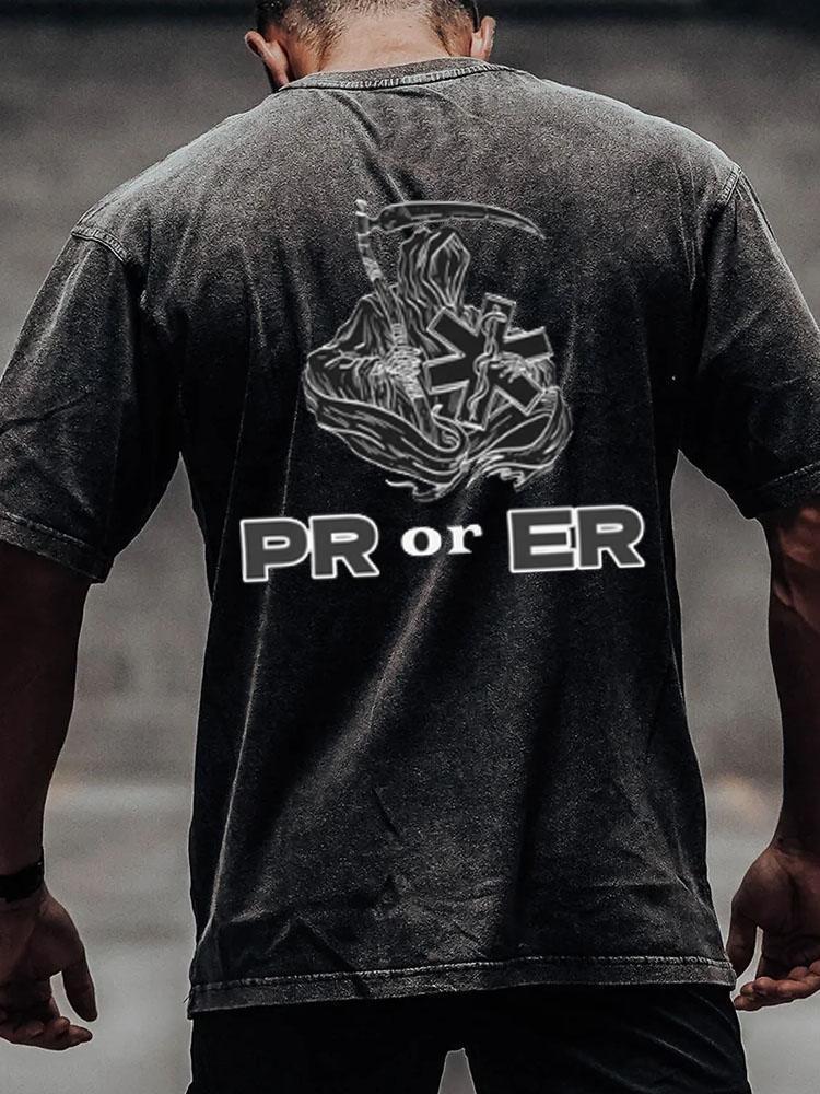 PR OR ER back printed back printed Washed Gym Shirt