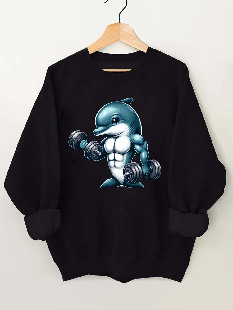 Dumbbell Weightlifting Muscular Dolphin Gym Sweatshirt