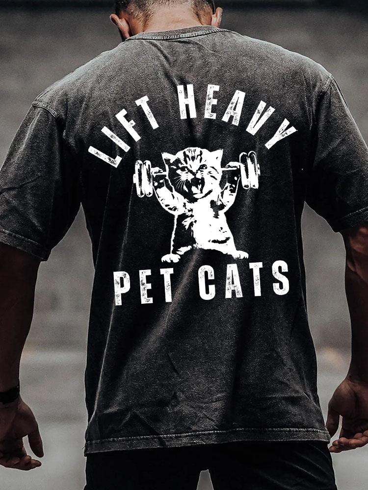 LIFT HEAVY PET CATS back printed Washed Gym Shirt
