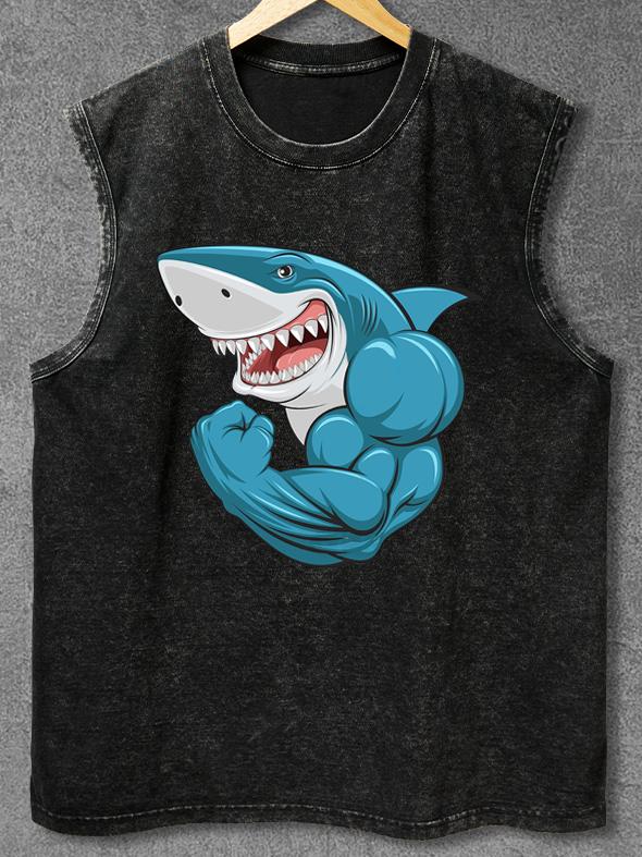 MUSCULAR SHARK Washed Gym Tank