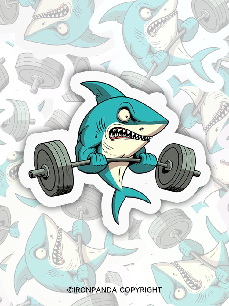 IronPanda shark weightlifting Sticker