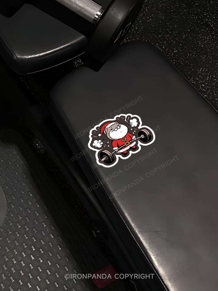 IronPanda Christmas cat weightlifting Sticker