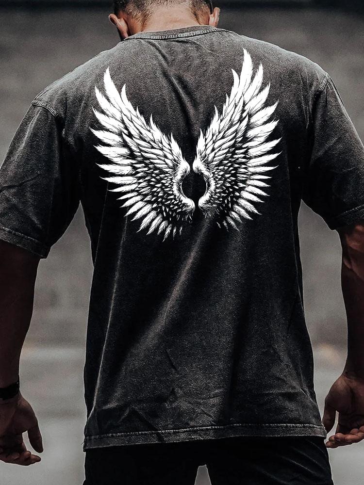 Angel wing back printed Washed Gym Shirt