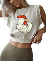 Rooster At The Gym Sleeveless Crop Tops