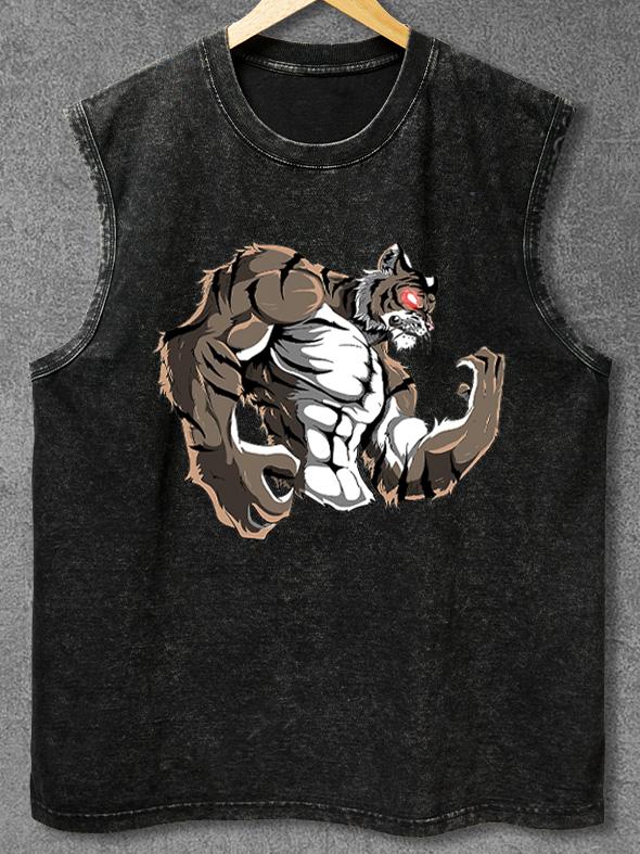 Tiger Powerlifter Strongman Washed Gym Tank