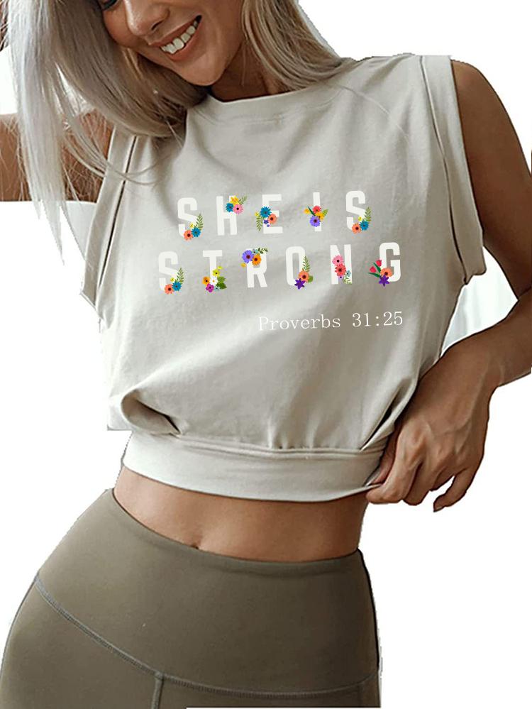 SHE IS STRONG Sleeveless Crop Tops