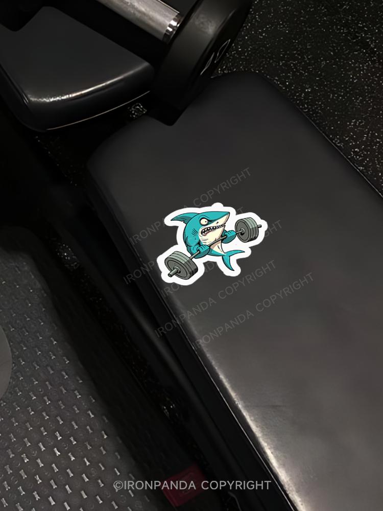 IronPanda shark weightlifting Sticker