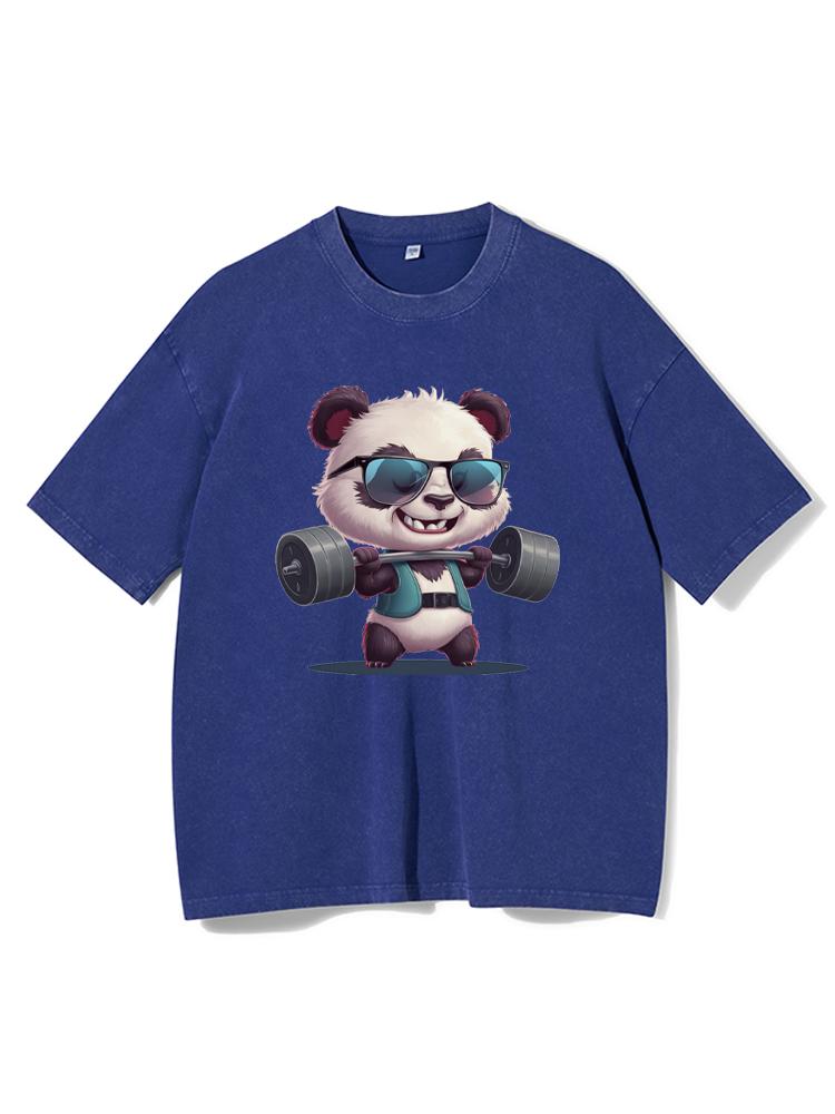 panda lifting weights Washed Gym Shirt