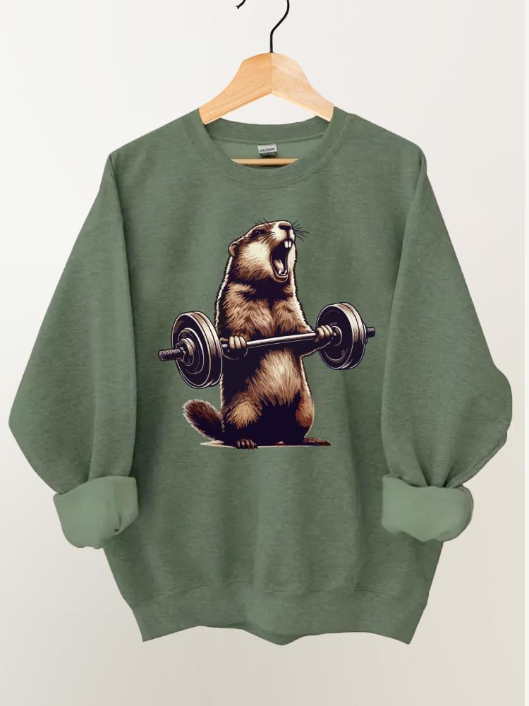 Barbell Wieghtlifting Groundhog Gym Sweatshirt