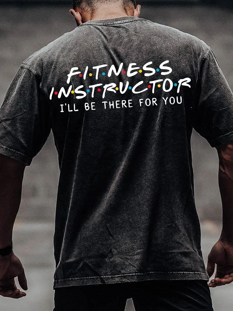 FITNESS INSTRUCTOR back printed Washed Gym Shirt