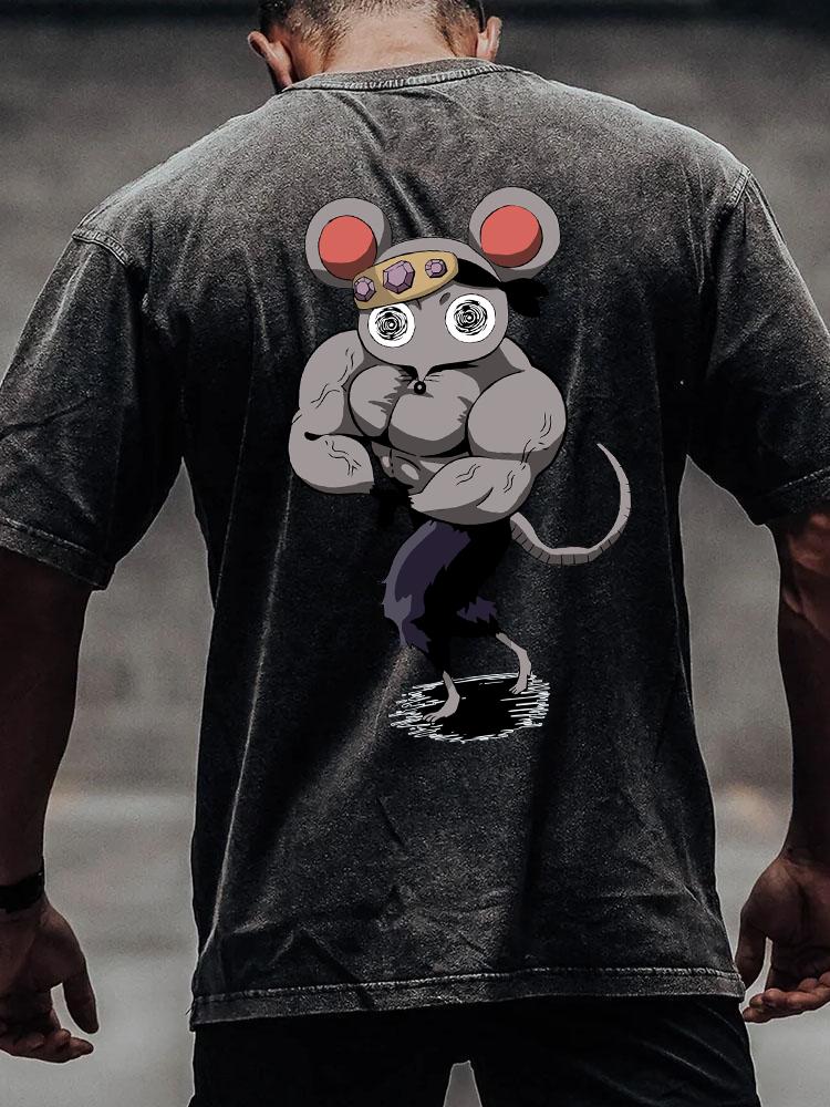 MUSCLE MICE back printed Washed Gym Shirt