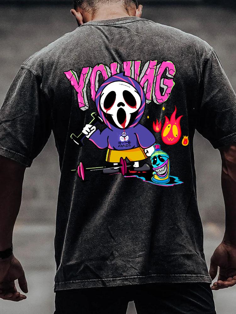 IRONPANDA BRAND KUKU back printed Washed Gym Shirt