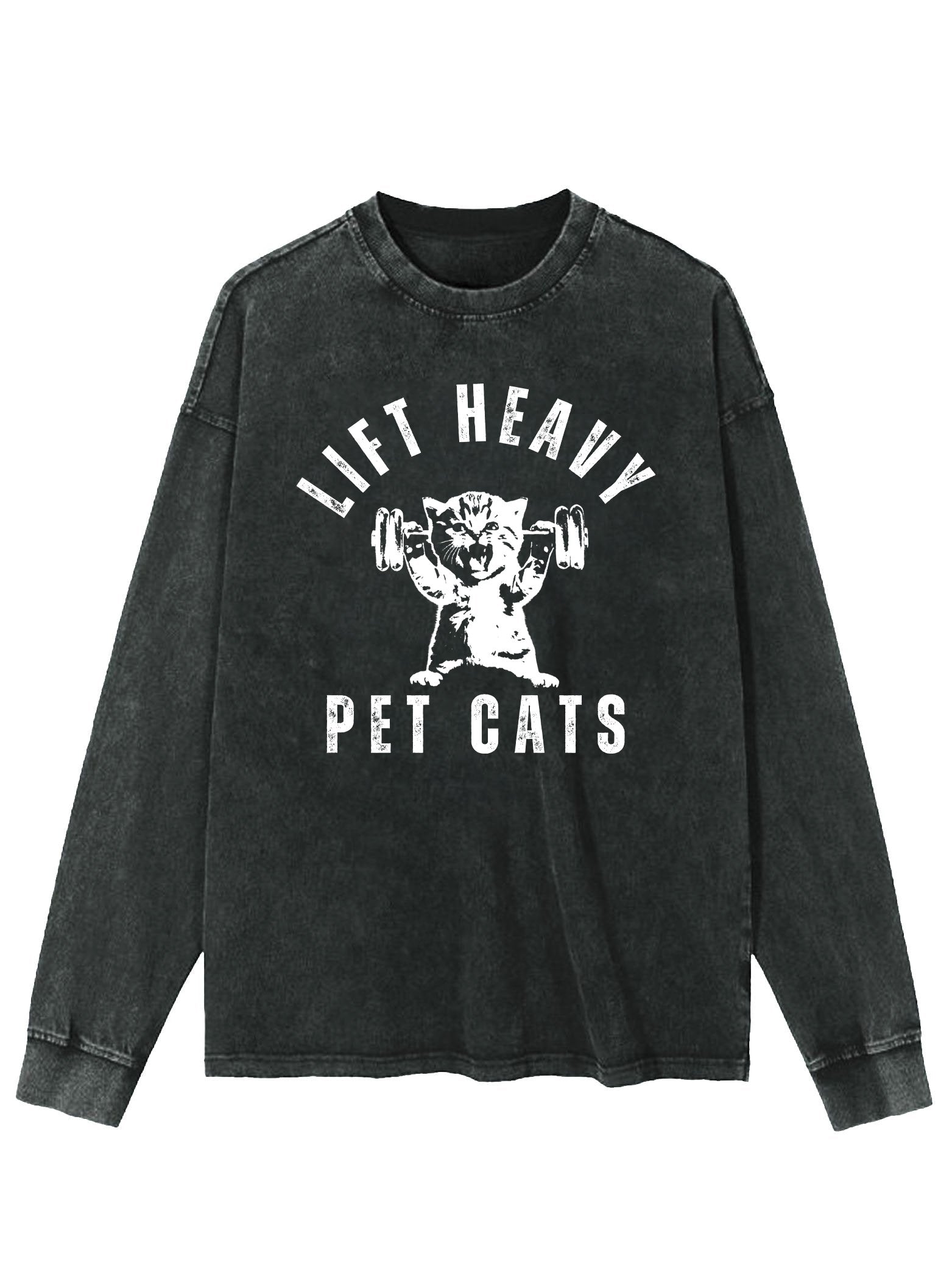 LIFT HEAVY PET CATS WASHED LONG SLEEVE SHIRT