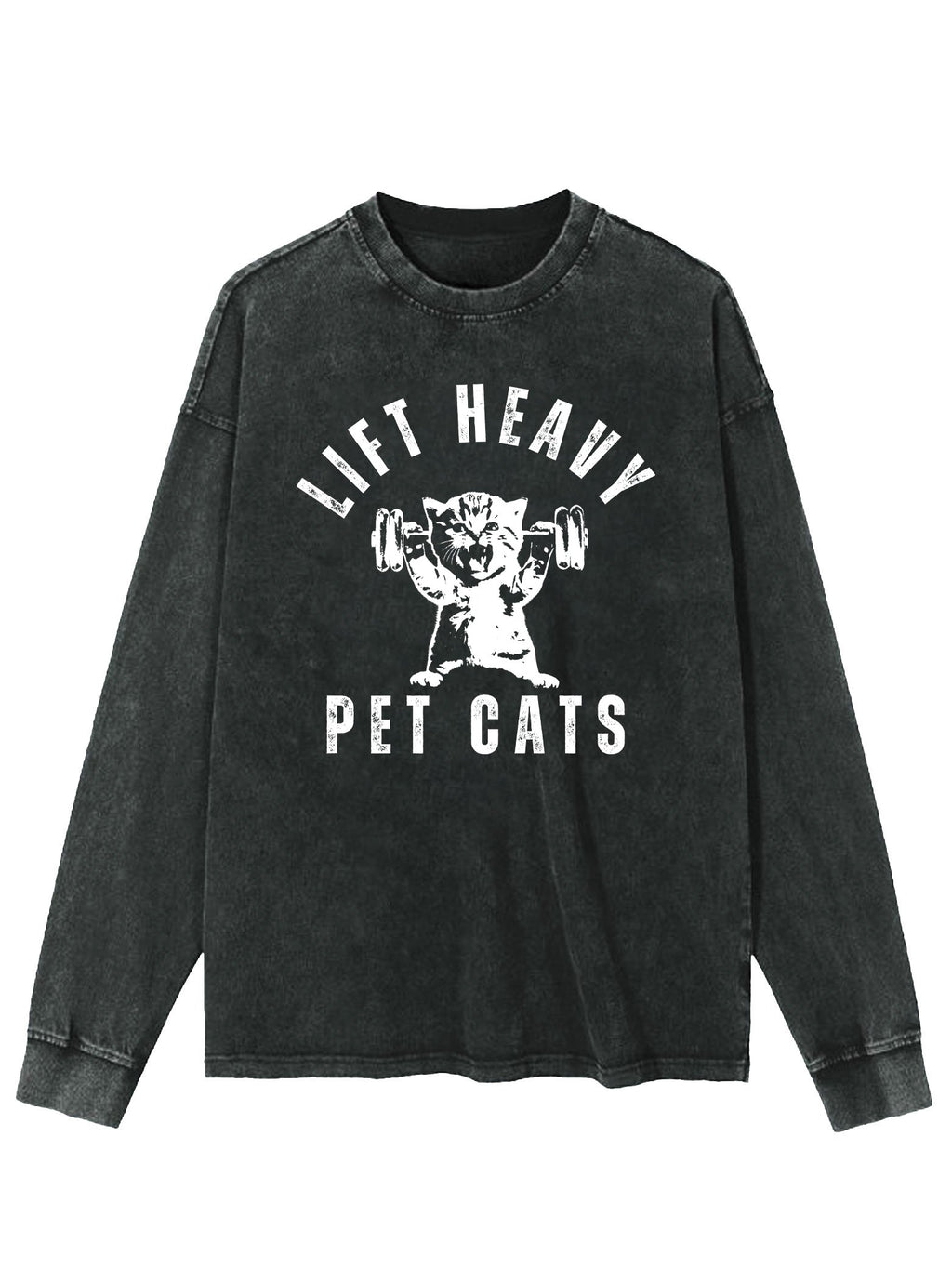 LIFT HEAVY PET CATS WASHED LONG SLEEVE SHIRT
