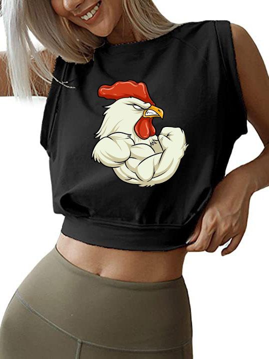 Rooster At The Gym Sleeveless Crop Tops