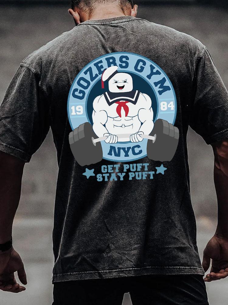 GOZERS GYM back printed Washed Gym Shirt