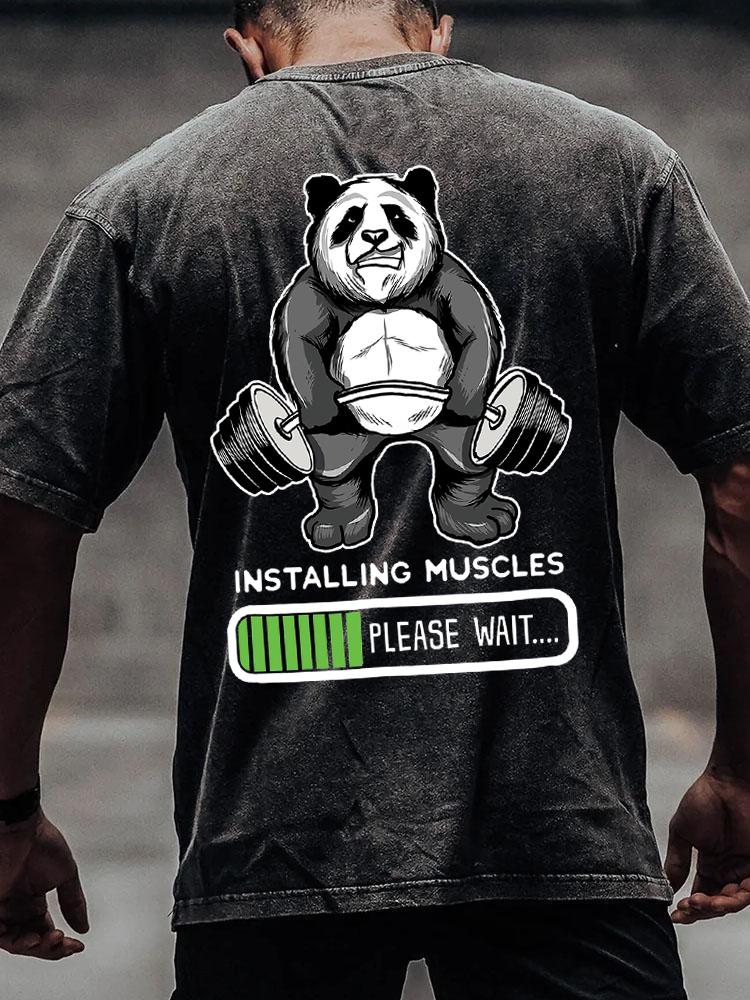 PANDA INSTALLING MUSCLE back printed Washed Gym Shirt