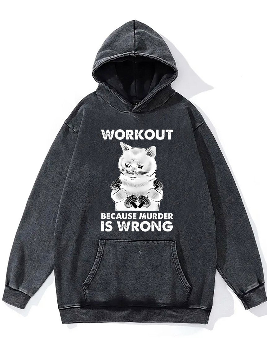 WORKOUT BECAUSE MURDER IS WRONG Washed Gym Hoodie