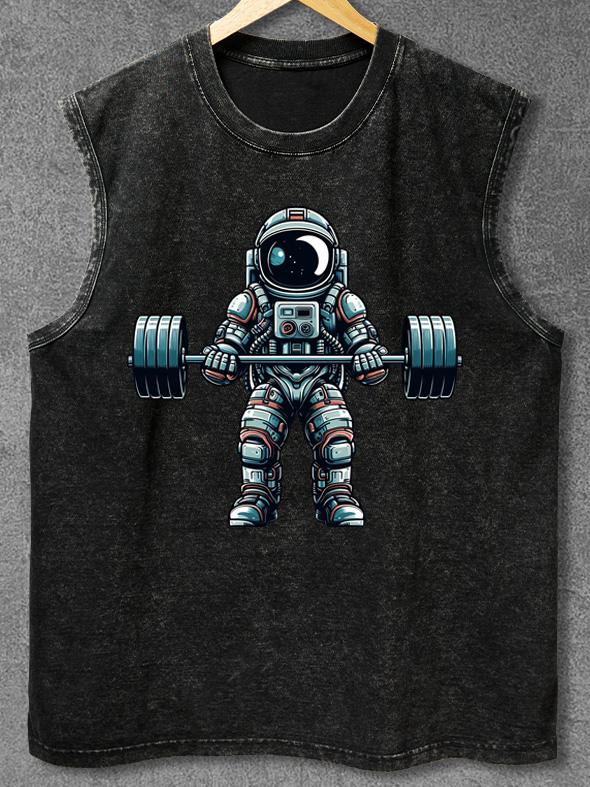 BARBELL WEIGHTLIFTING ASTRONAUT Washed Gym Tank