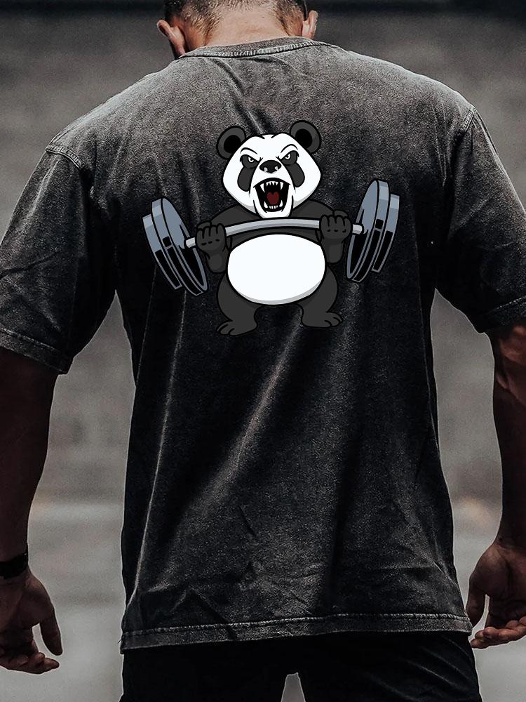 WEIGHTLIFTING PANDA back printed Washed Gym Shirt
