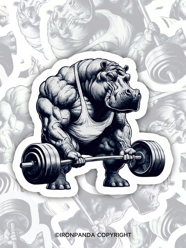 IronPanda hippo weightlifting Sticker