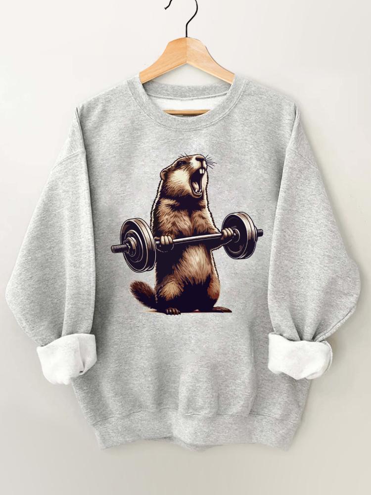 Barbell Wieghtlifting Groundhog Gym Sweatshirt