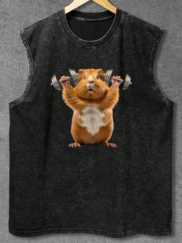 DUMBBELL LIFTING HAMSTER Washed Gym Tank