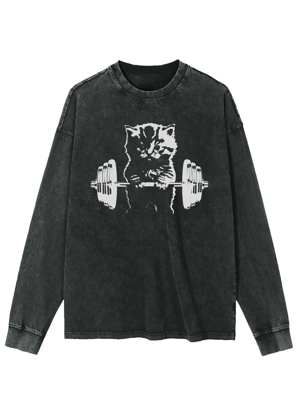 WEIGHTLIFTING CAT WASHED LONG SLEEVE SHIRT