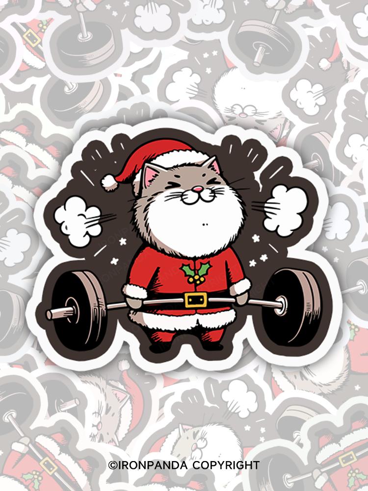 IronPanda Christmas cat weightlifting Sticker