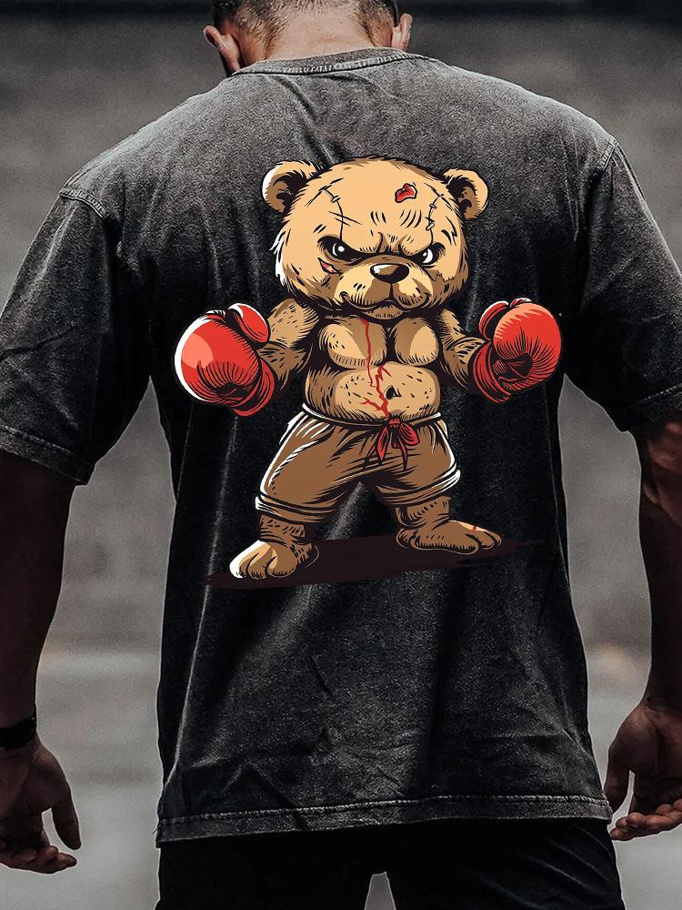 BOXING BEAR back printed Washed Gym Shirt