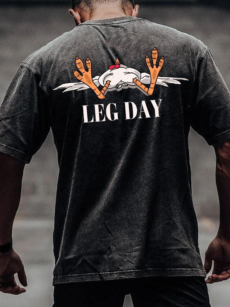 LEG DAY TIRED COCK back printed Washed Gym Shirt